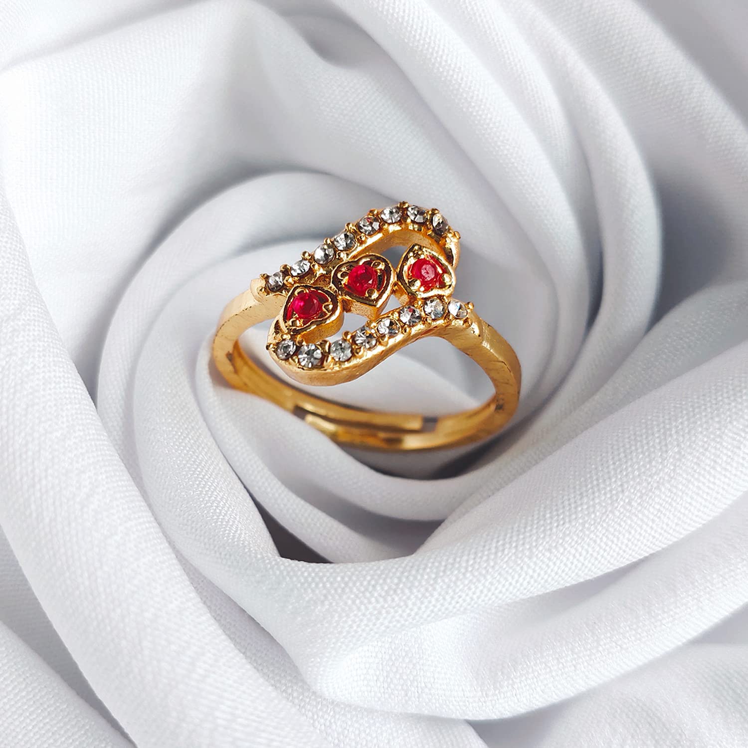 Solitaire Crystal and Ruby Stone Ring (FR1103151GRed)